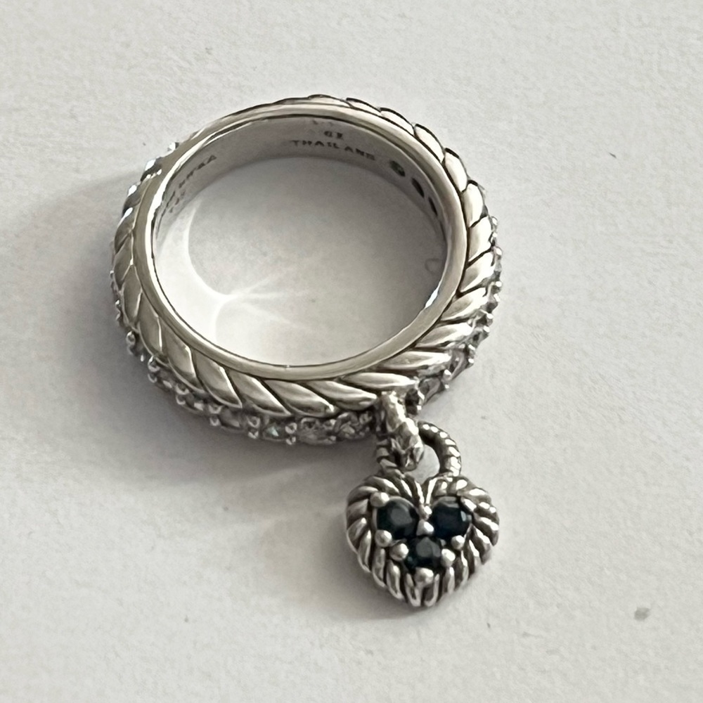 Judith Ripka 925 Black Heart Diamonique Dangling Charm Ring HTF